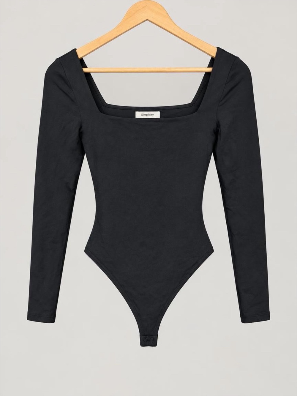 Babaton Contour Black Long-Sleeve Square-Neck Thong Bodysuit